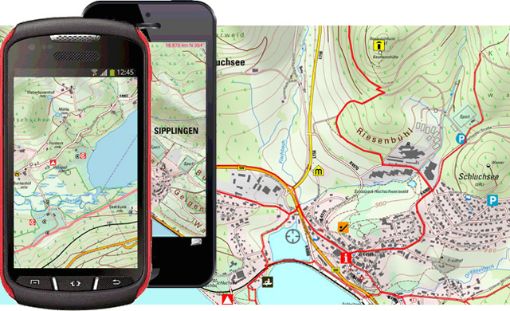 Illustration Smartphone und iPhone mit Offline-Karte, z. B. der Topographischen Karte 1:10 000